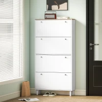 HOMCOM Narrow Shoe Cabinet with 4 Flip Drawers, Shoe Storage Cabinet with Adjustable Shelves, Holds 24–32 Pairs, White(m-9)