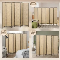 HOMCOM 6 FT Room Divider, 6 Panel Folding Privacy Screen, Lightweight Handwoven Freestanding Partition for Home Office, Brown(m-7)