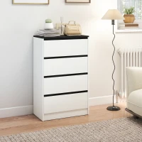 HOMCOM Tall Chest of Drawers, 4 Drawer Dresser for Bedroom, Living Room, Hallway, Modern Storage Cabinet, White Wood Effect(m-9)