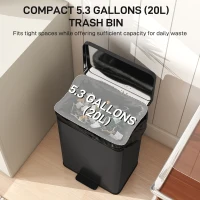 HOMCOM 5.3 Gallon/20 L Garbage Bin with Soft Close Lid, Trash Can with Removable Inner Bucket for Kitchen, Office, Matte Black(m-4)