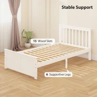 HOMCOM Pine Twin Bed Frame, Wood Storage Bed Frame with Drawers, Wood Slat Support, No Box Spring Needed, Easy Assembly, White(m-5)