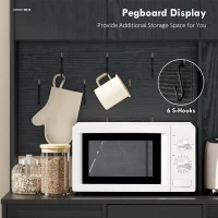 HOMCOM 71" Pantry Cabinet with Charging Station, Kitchen Storage Cabinet with Microwave Stand, Pegboard, 6 S-hooks, Black(m-6)