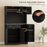 HOMCOM 68" Pantry Cabinet with Charging Station, Kitchen Storage Cabinet with Microwave Stand, 4 Door Racks, Black(m-5)