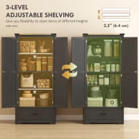 HOMCOM 69" Tall Farmhouse Kitchen Pantry Cabinet with 2 Doors, Drawer and Adjustable Shelves, Black and Brown(m-5)