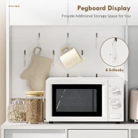 HOMCOM 71" Pantry Cabinet with Charging Station, Kitchen Storage Cabinet with Microwave Stand, Pegboard, 6 S-hooks, White(m-6)