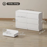 HOMCOM Wide Chest of Drawers, 6 Drawer Dresser for Bedroom, Living Room, Hallway, Modern Clothes Storage Organizer, White(m-3)