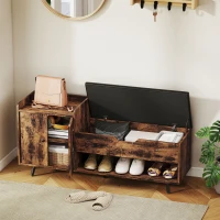 HOMCOM Storage Bench, Entryway Bench with Cushion, Hidden Storage, Compartments, Rustic Brown(m-1)