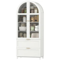 HOMCOM Arched Kitchen Pantry Cabinet, 71" Tall Farmhouse Kitchen Storage Cabinet with Shelves, 2 Drawers, Acrylic Doors, White(m-2)