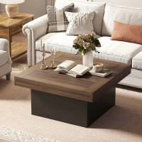 HOMCOM Square Coffee Table with 16-Colour LED Lights, 35-inch Modern Center Table for Living Room, Walnut(m-1)
