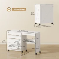 HOMCOM Sewing Machine Table on Wheels, Folding Craft Table with 2 Bins, Storage Shelf, 18 Pegs, Lockable Wheels, White(m-3)