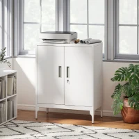 HOMCOM Office Storage Cabinet with Lock, Filing Cabinet with Adjustable Shelves and Doors for Home Office, Garage, White(m-1)