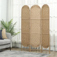 HOMCOM Bohemian Privacy Screen, Folding Room Divider with 3 Panels and Arched Top for Bedroom Living Room Office, Natural Wood(m-10)
