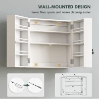 HOMCOM Wall Mount Medicine Cabinet, Bathroom Cabinet with 4 Tier Shelves, Lockable with 2 Keys for Kitchen, White(m-7)