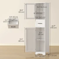 HOMCOM 67" Tall Bathroom Storage Cabinet, Freestanding Narrow Bathroom Cabinet with Adjustable Shelves, Glass Door and Drawer(m-3)