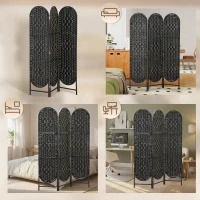 HOMCOM Bohemian Privacy Screen, Folding Room Divider with 3 Panels and Arched Top for Bedroom Living Room Office, Black(m-9)
