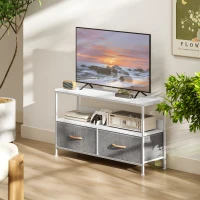 HOMCOM TV Stand with Charging Station, TV Table with 2 Foldable Linen Drawers and Open Shelf for 47 Inch Television, White(m-7)