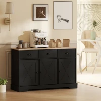 HOMCOM 46.5" Buffet Cabinet, Farmhouse Sideboard with 3 Barn Doors and 3 Drawers for Living Room, Kitchen, Black(m-8)