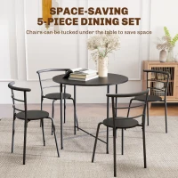HOMCOM 5 Piece Dining Table Set, Space Saving Round Dining Set for 4 with Metal Frame for Small Spaces, Black Wood Grain(m-4)