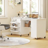 HOMCOM Sewing Machine Table with Drop Leaf, Folding Craft Table with 2 Doors and Adjustable Shelf for Small Spaces, White(m-9)