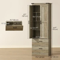 HOMCOM 67" Tall Kitchen Pantry Storage Cabinet, Kitchen Pantry Cabinet with Doors, Drawers and Adjustable Shelves, Grey Brown(m-3)