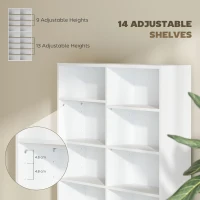 HOMCOM 9-Tier DVD Shelf with 18 Compartments and 14 Adjustable Shelves, Holds 640 CDs, 360 DVDs or 430 Blu-rays, White(m-5)