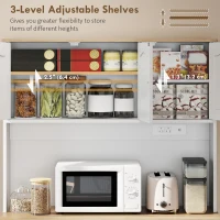 HOMCOM 68" Pantry Cabinet with Charging Station, Storage Cabinet with Microwave Stand, 10 Gallon Trash Can Cabinet, White(m-5)