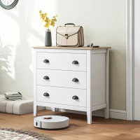 HOMCOM Chest of Drawers with Anti-Tipping, Simple Setup, Easy Clean, Quiet Slides, Modern 3 Drawer Dresser, White(m-9)