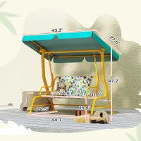 Qaba Kids Porch Swing, 2-Seater Patio Swing Bench with Safety Belts, Adjustable Canopy for Backyard, Garden, Green(m-3)