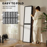 HOMCOM 6 Panel Room Divider, 5.6 FT Lightweight Folding Privacy Screen with Geometric Pattern for Living Room, Bedroom, Black(m-6)