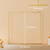 Outsunny Wedding Arch Backdrop Stand, Square Wedding Arch with U-shaped Stakes, 6.6 FT Gold Metal Arch Frame(m-3)