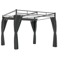 Outsunny 10' x 10' Outdoor Gazebo, Retractable Pergola Canopy with Curtains, UPF30+ Free Standing Metal Pergola Kit, Dark Grey(m-11)