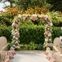 Outsunny Wedding Arch Backdrop Stand, Square Wedding Arch with U-shaped Stakes, 6.6 FT Gold Metal Arch Frame(m-10)