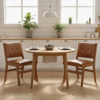 HOMCOM Set of 2 Kitchen Chairs, Button Tufted PU Leather Upholstered Dining Chairs with Rubberwood Legs for Dining Room, Brown(m-10)