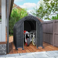 Outsunny 5' x 8' Outdoor Storage Shed, Heavy Duty Galvanized Steel Portable Shed for Bike, Motorcycle, Garden Tools, Black(m-9)