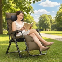 Outsunny Folding Garden Chair, Reclining Zero Gravity Chair, Sun Lounger with Cushion and Headrest, Khaki(m-10)