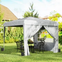 Outsunny 10 x 10 ft Pop Up Canopy Tent with Sidewalls, UPF50+ Outdoor Portable Instant Canopy Shelter with Carry Bag, Light Gray(m-10)