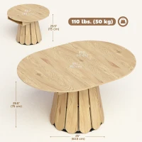 HOMCOM Extendable Dining Table, Round to Oval Convertible Kitchen Table with Storage Shelf for Dining Room, Natural(m-3)