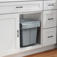 HOMCOM Pull Out Trash Can Under Cabinet, 10.6 Gallon (40L) Slide Out Garbage Can with 2 Removable Compartments, Grey(m-8)