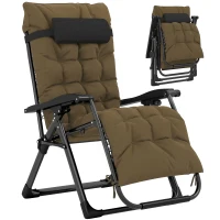 Outsunny Folding Garden Chair, Reclining Zero Gravity Chair, Sun Lounger with Cushion and Headrest, Khaki(m-11)