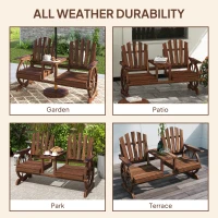 Outsunny Wooden Outdoor Loveseat, Wagon Wheel Outdoor Bench with Table, Carbonized(m-9)