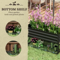 Outsunny Galvanized Raised Garden Bed, Metal Planter Box with Bed Liner and Storage Shelf, for Vegetables Flowers Herbs, Black(m-5)