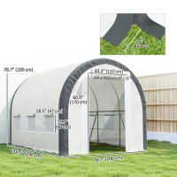 Outsunny 10'x6.6'x6.6' Upgraded Tunnel Greenhouse Green House with Mesh Door and Windows, 6 Plant Labels and Gloves, White(m-3)
