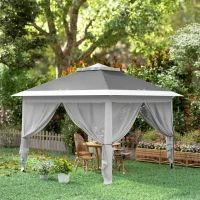Outsunny 11' x 11' Pop Up Gazebo, Double Roof Foldable Height Adjustable Canopy Tent with Mesh Sidewalls, Carrying Bag, Dark Grey(m-9)