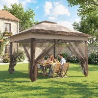 Outsunny 12' x 12' Foldable Pop-up Party Tent Instant Canopy Sun Shade Gazebo Shelter Steel Frame Oxford w/ Roller Bag, Brown(m-10)