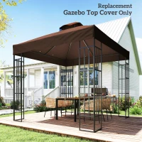 Outsunny 10' x 10' Gazebo Canopy Replacement Cover, 2-Tier Garden Gazebo Roof Replacement, UPF30+, TOP COVER ONLY, Coffee(m-8)