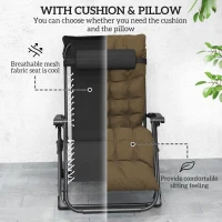 Outsunny Folding Garden Chair, Reclining Zero Gravity Chair, Sun Lounger with Cushion and Headrest, Khaki(m-6)