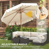 Outsunny 9 ft Patio Umbrella with Push Button Tilt and Crank, Double-ruffled Outdoor Market Table Umbrella Parasoll, Cream White(m-4)