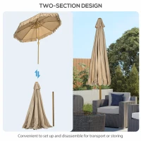 Outsunny 9 ft Patio Umbrella with Push Button Tilt and Crank, Double-ruffled Outdoor Market Table Umbrella Parasoll, Khaki(m-9)