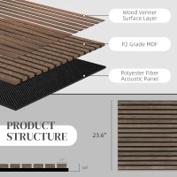 HOMCOM 47" x 24" Wood Panels for Wall, 4 Pack Acoustic Panels, Sound Absorbing Slat Wall for Wall Decor, Home, Walnut(m-5)