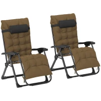 Outsunny Folding Garden Chairs Set of 2, Reclining Zero Gravity Chair, Sun Lounger with Cushion and Headrest, Khaki(m-11)